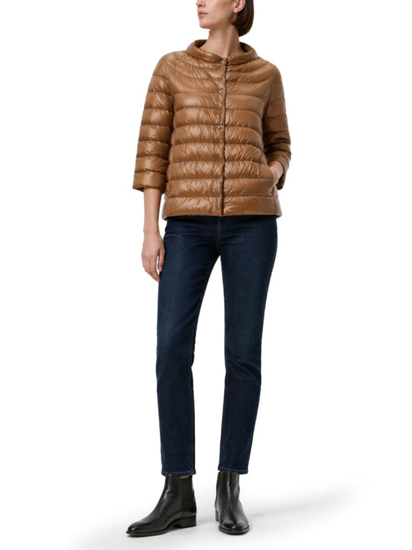 Herno Neutrals Shiny Quilted Three-Quarter Down Jacket