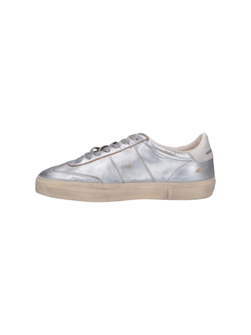 Golden Goose Metallic Silver Leather Sneakers With Distressed Detailing