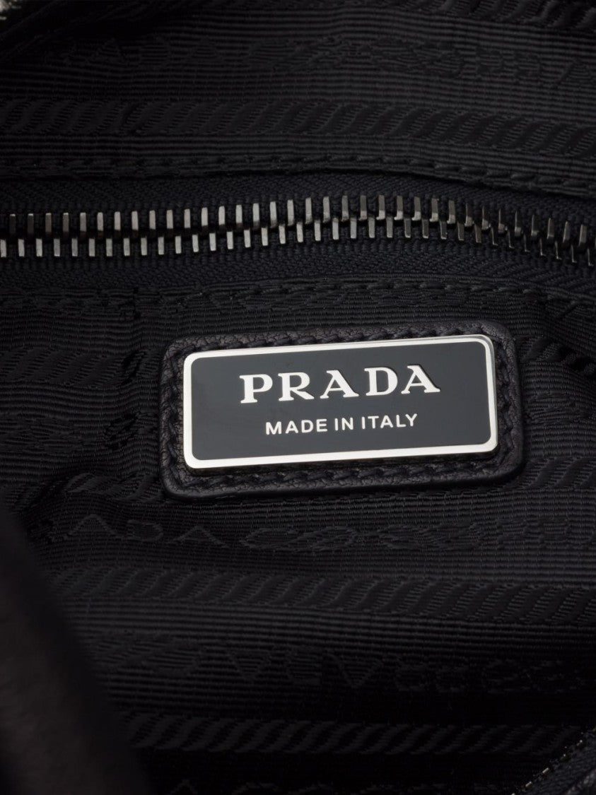 Prada Black Buffalo Leather Triangular Logo Shoulder Bag