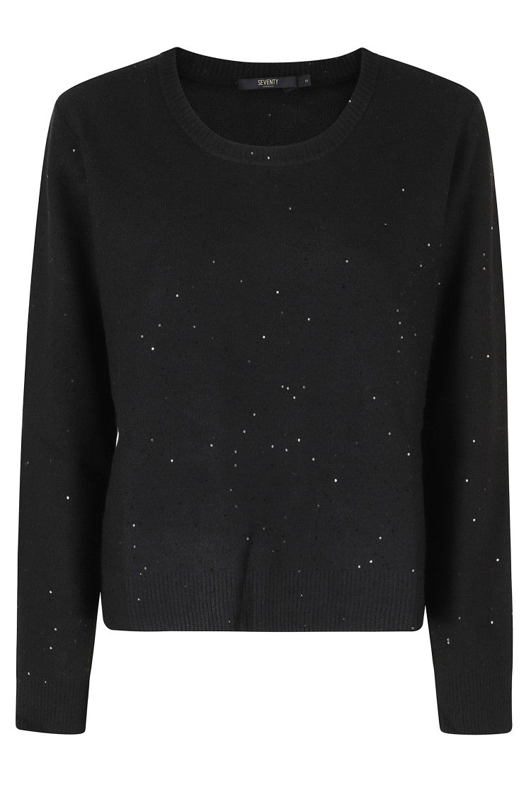 Seventy Black Sequined Crew-Neck Sweater With Ribbed Cuffs