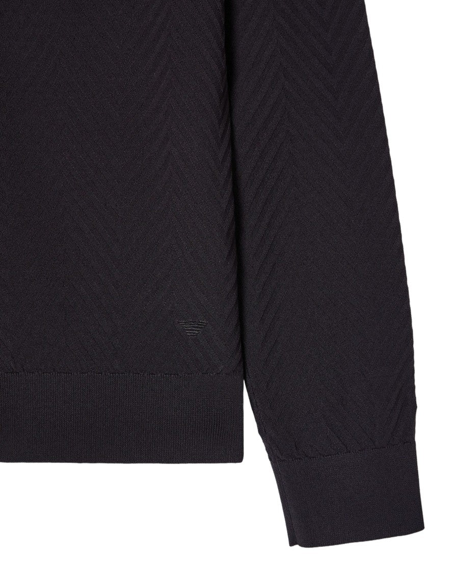 Emporio Armani Chevron Stitch Pullover With Full Zip Closure