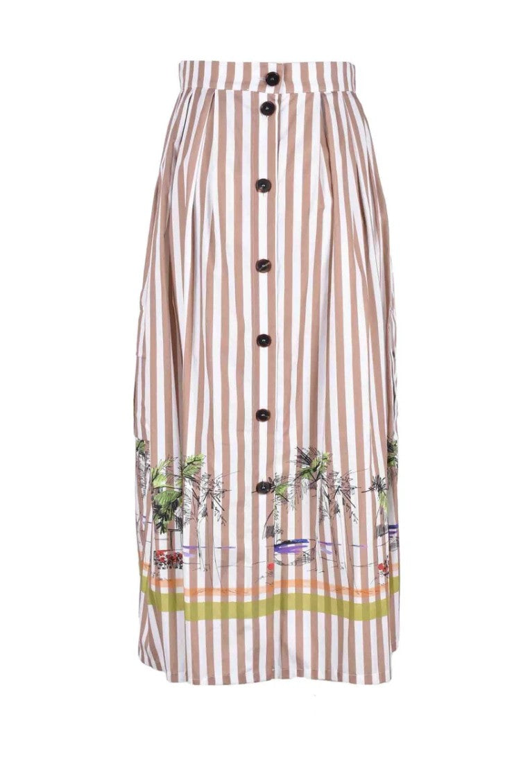 Erika Cavallini Long Skirt With Buttons - White/Brown