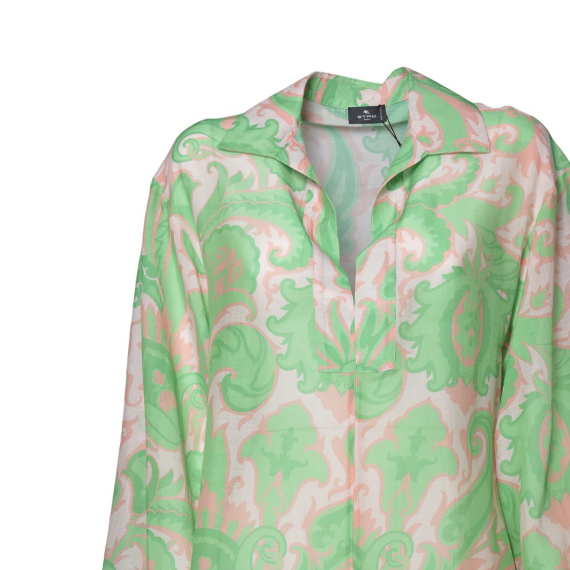 Etro Pink And Green Cotton-Silk Shirt Dress