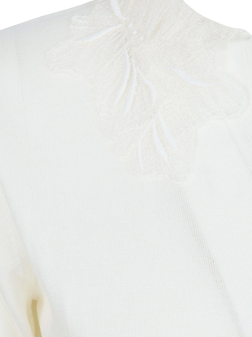 Fabiana Filippi V-Neck Top With Delicate Lace Collar