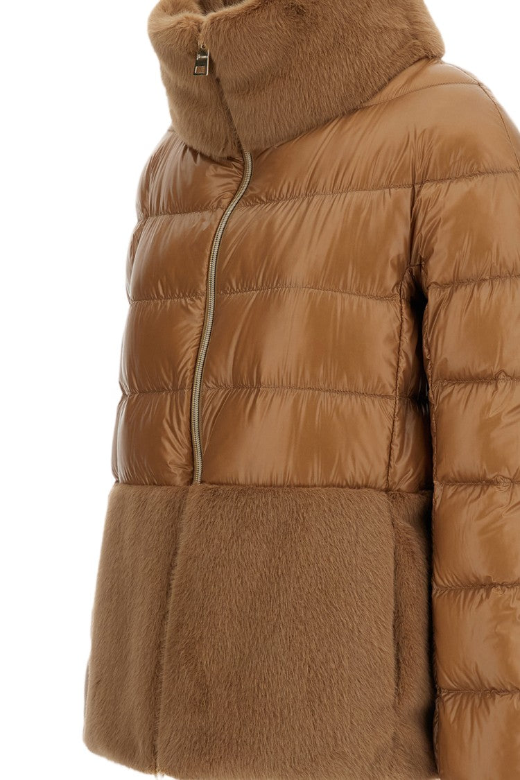 Herno Camel Faux Fur Goose Down Down Jacket