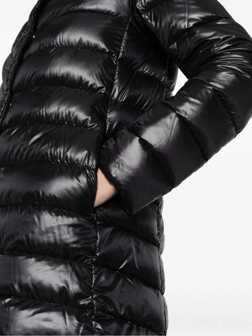 Herno Black High Collar Puffer Jacket With Horizontal Quilting