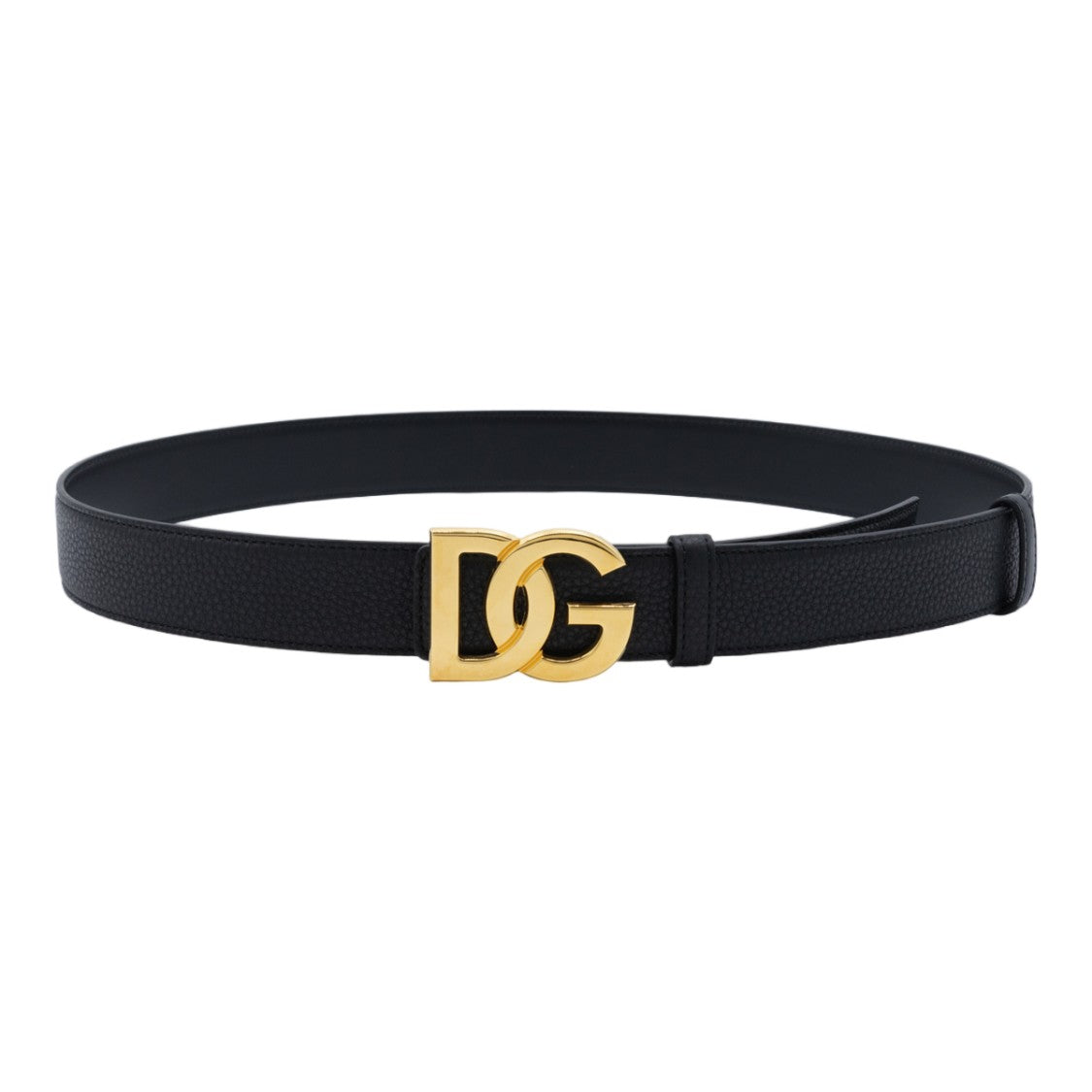 Dolce & Gabbana Textured Black Belt With Interlocking Initials Buckle