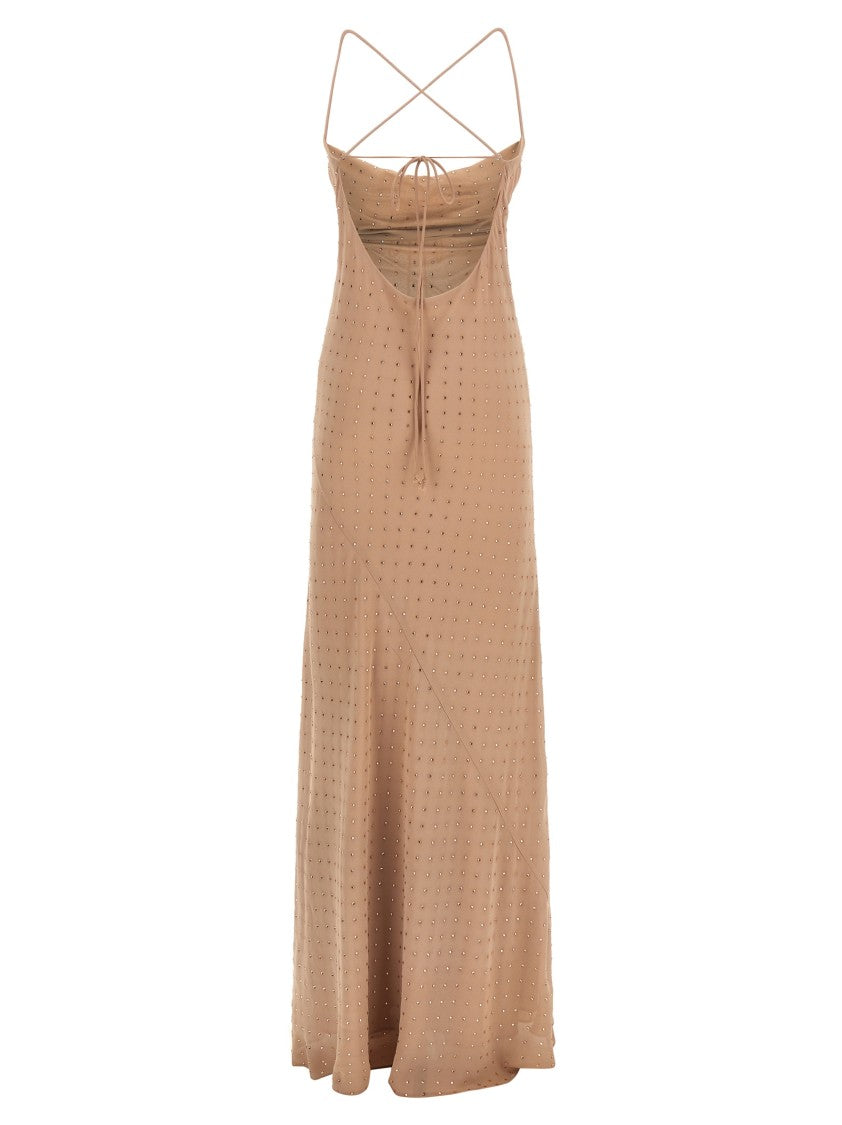 Pinko Long Georgette Slip Dress With Rhinestone Appliqué