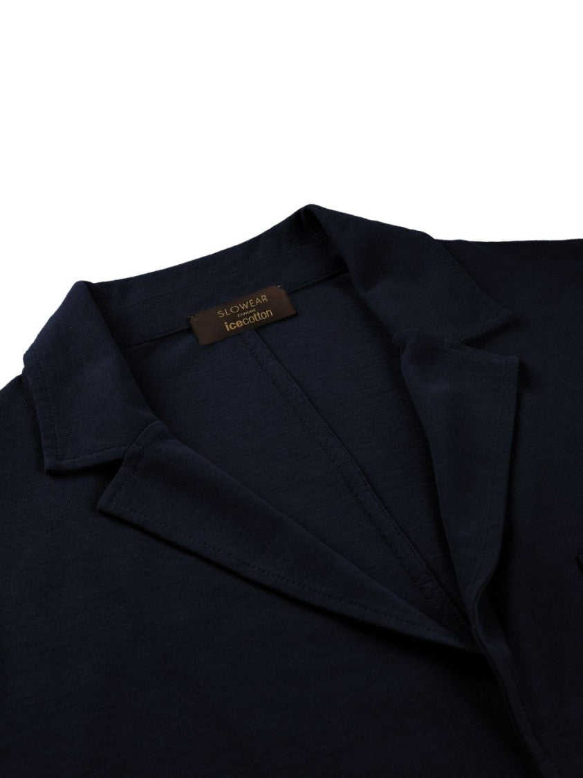 Zanone Tailored Navy Blue Cotton Jacket With Notched Lapels