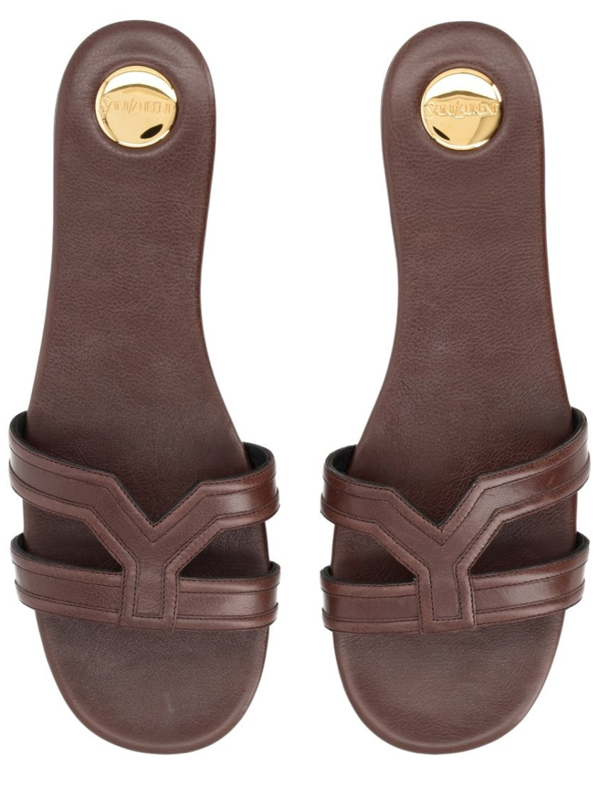 Saint Laurent Mabrouka Y-Strap Leather Sandals