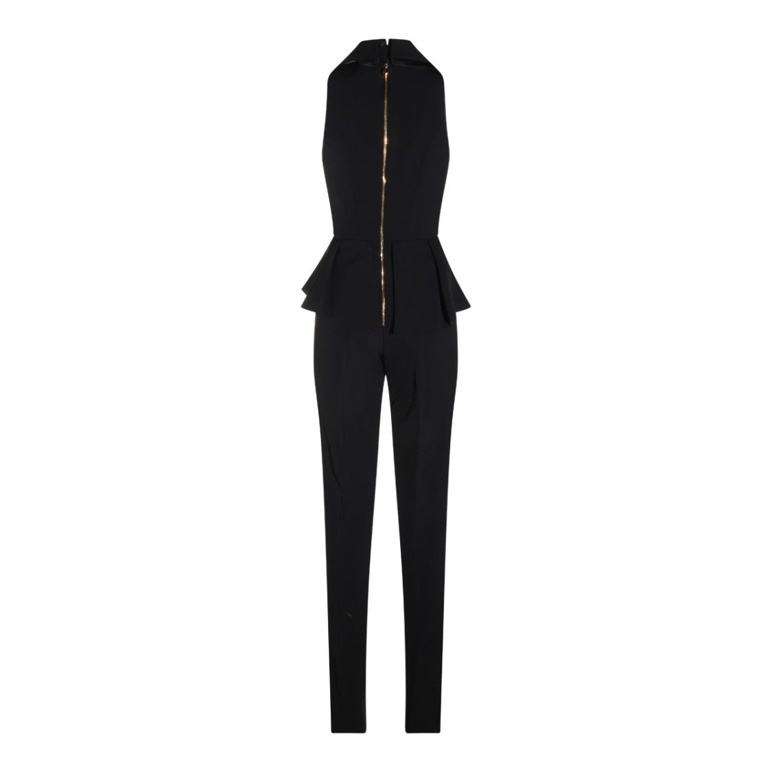 Elisabetta Franchi Black Satin-Trimmed Peplum Jumpsuit