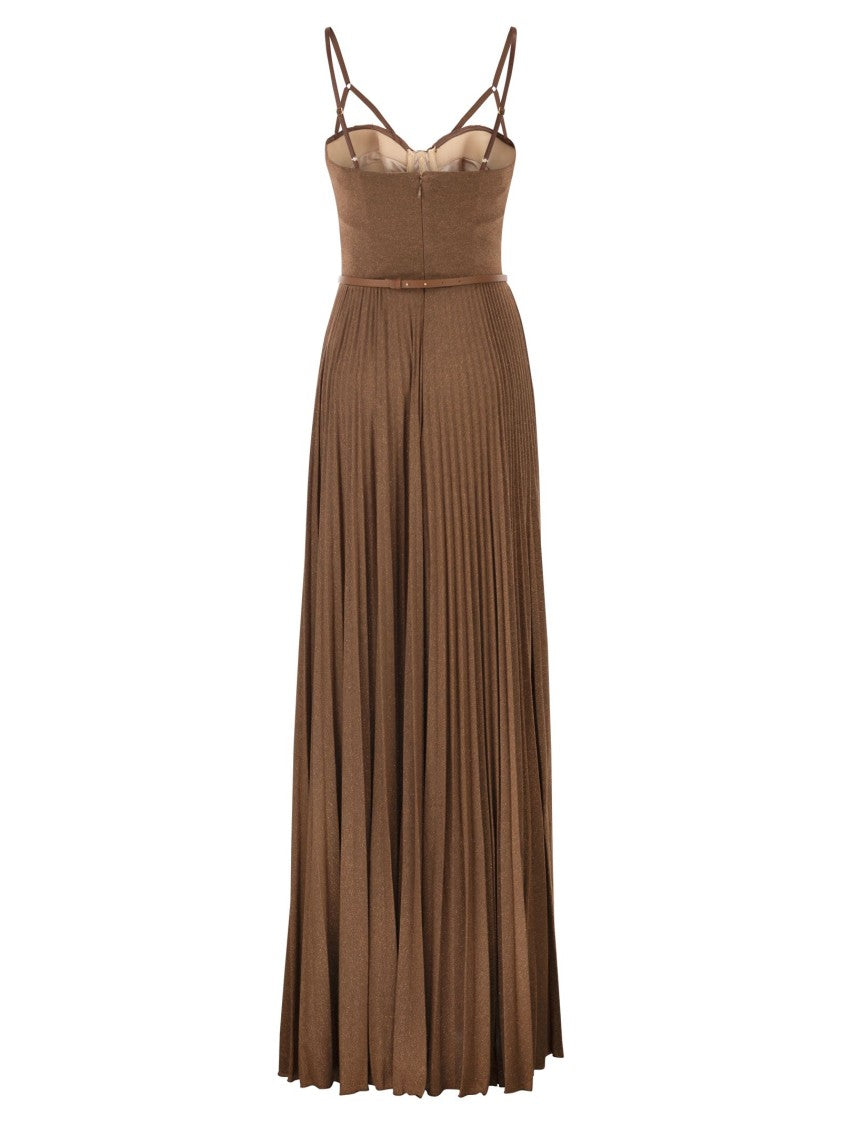 Elisabetta Franchi Red Carpet Dress In Lamé Jersey With Belt