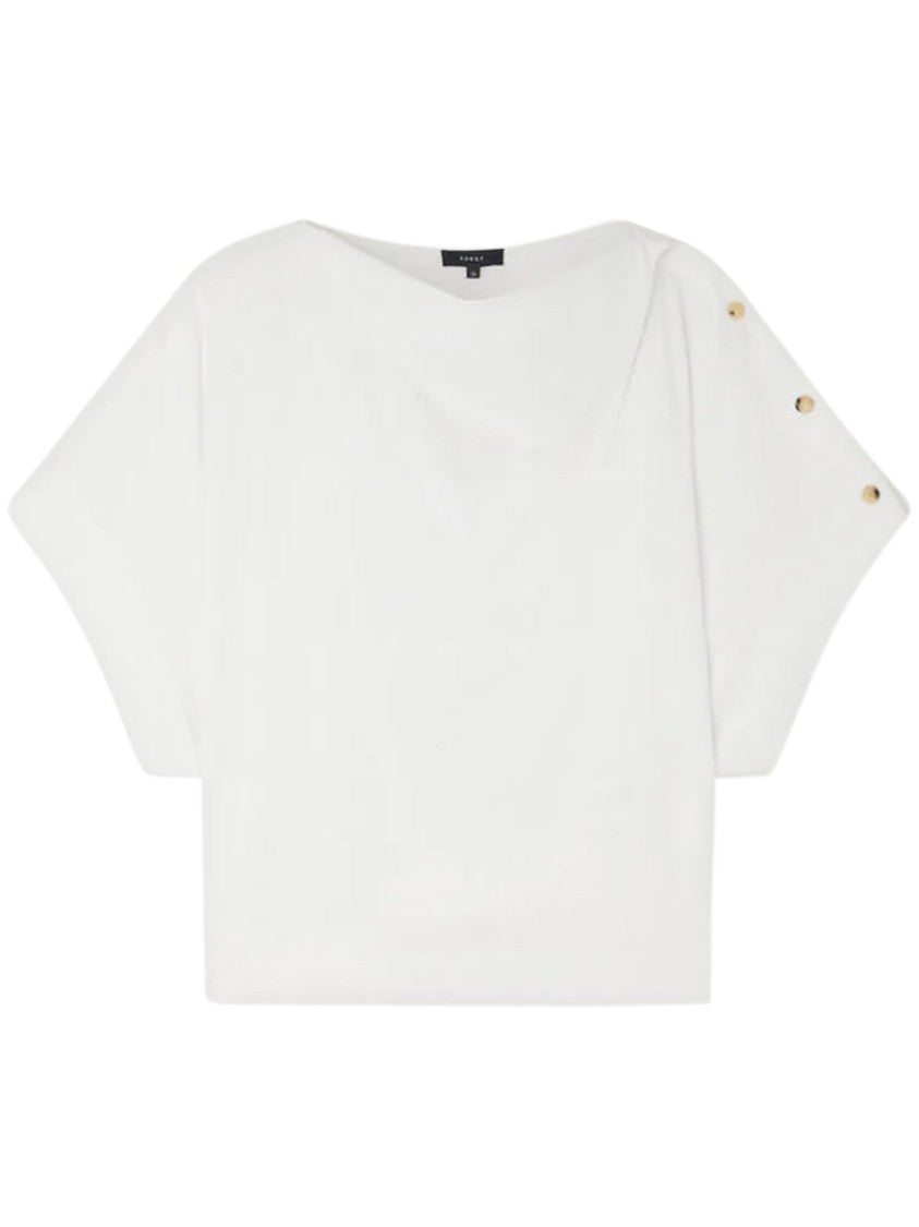 Soeur Boxy White Short-Sleeved Shirt With Unique Button Detail
