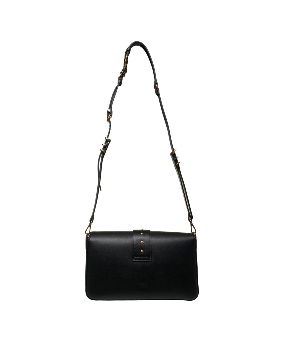 Pinko Crossbody Bag In Nero Leather With Gold-Tone Clasp