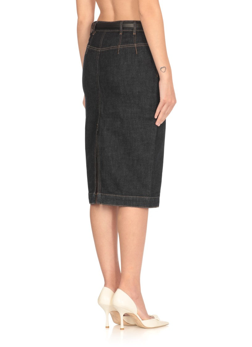 Self-Portrait Pencil Midi Skirt With Leather Belt