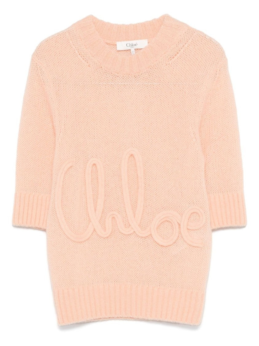 Chloé Elbow-Sleeve Knit Sweater With Prominent Logo