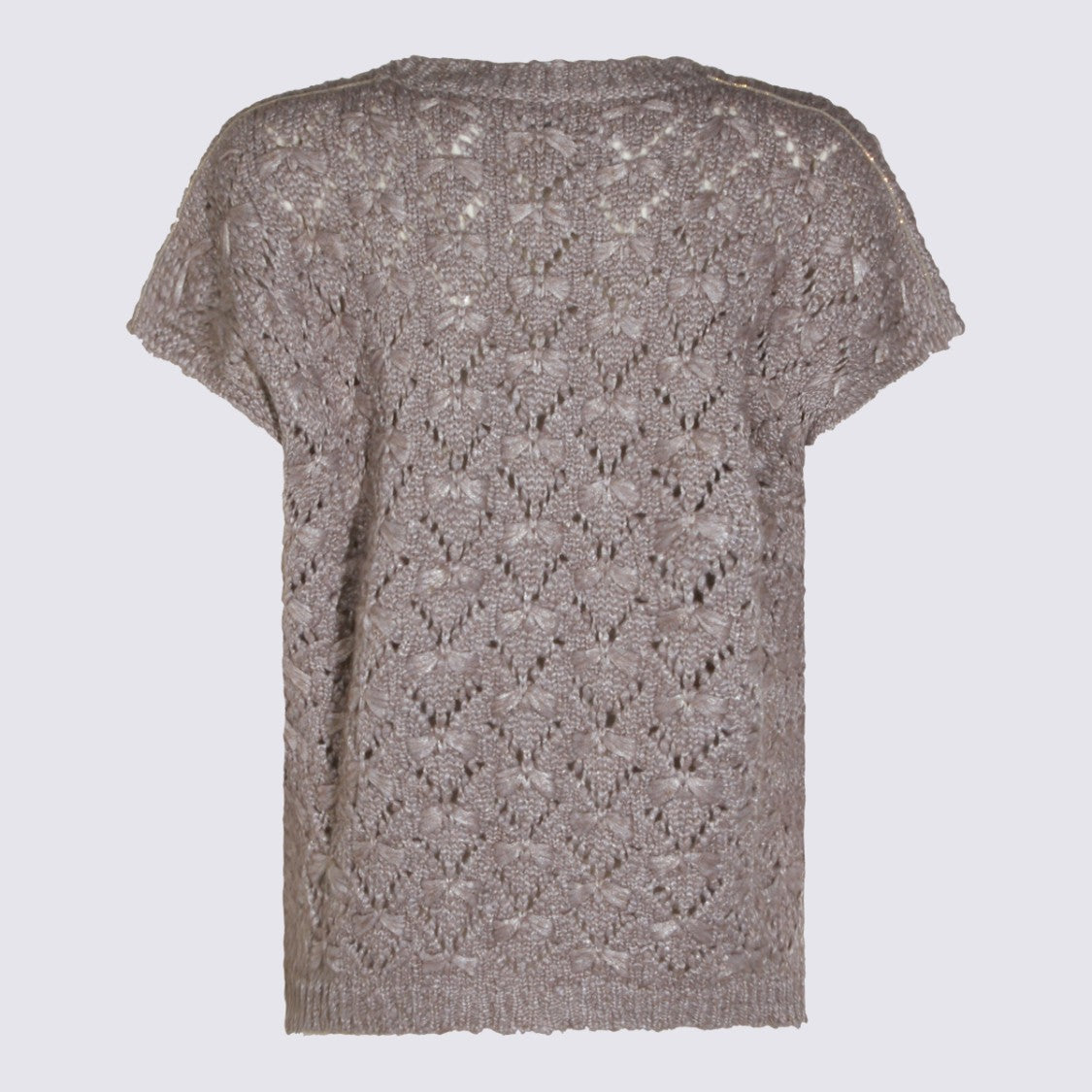 Fabiana Filippi Intricate Open-Knit Grey Sweater With Floral Motifs