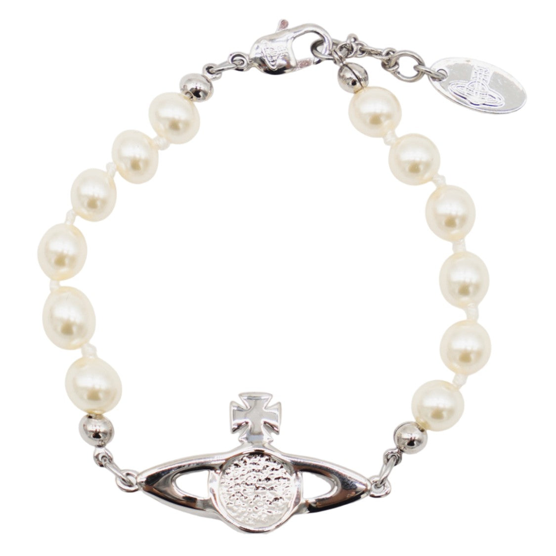 Vivienne Westwood Delicate Faux Pearl Bracelet With Silver Emblem