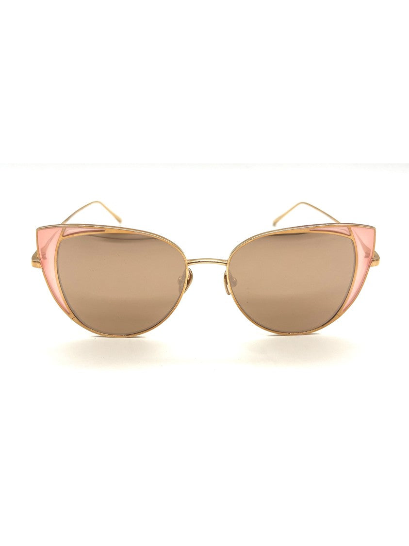 Linda Farrow Cat-Eye Metallic Sunglasses With Unique Pink Accents