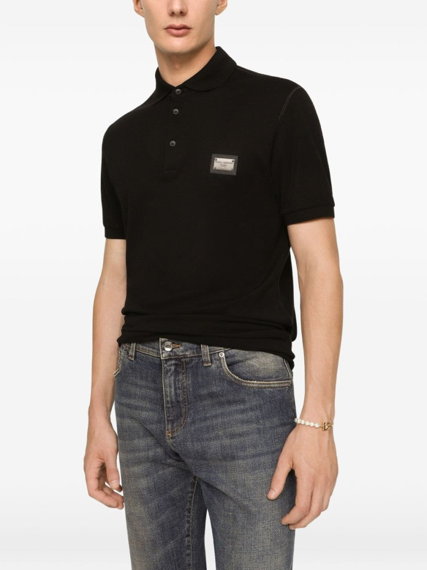 Dolce & Gabbana Traditional Collar Structured Fabric Logo Patch Polo Shirt