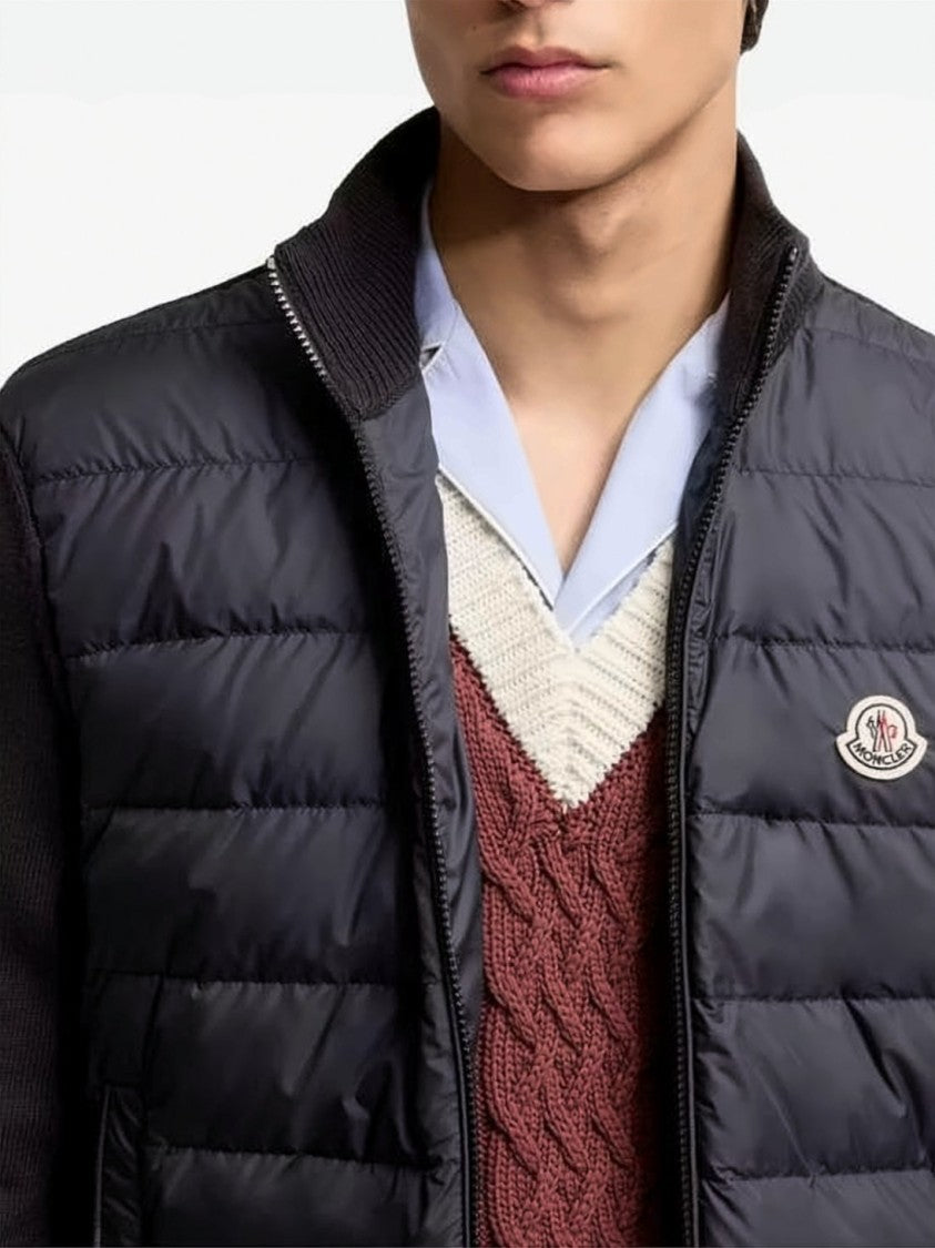 Moncler Padded Zip-Up Cardigan With Quilted Front And Knit Sleeves