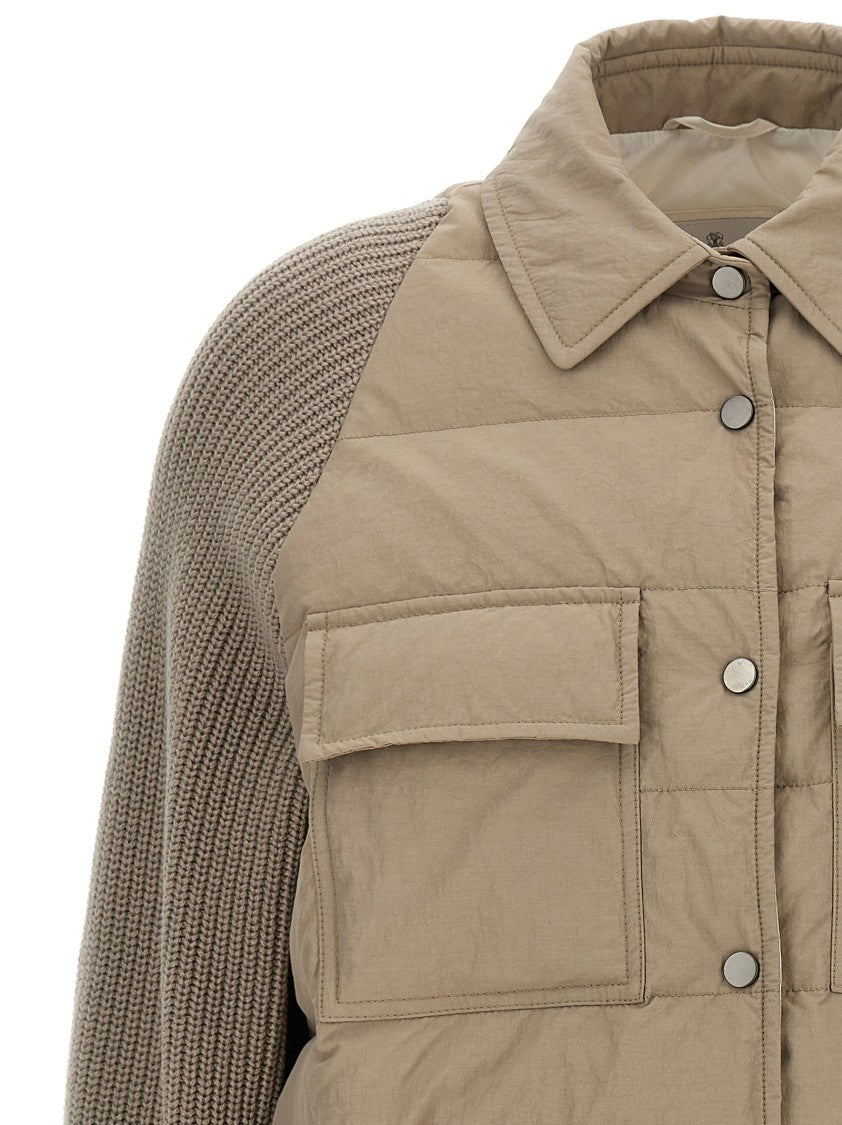 Brunello Cucinelli Two-Material 'Shiny Flap Detail' Down Jacket