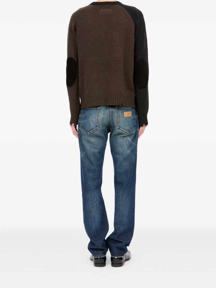 Mm6 By Maison Margiela Contrasting Sleeve Sweater With Distressed Hem