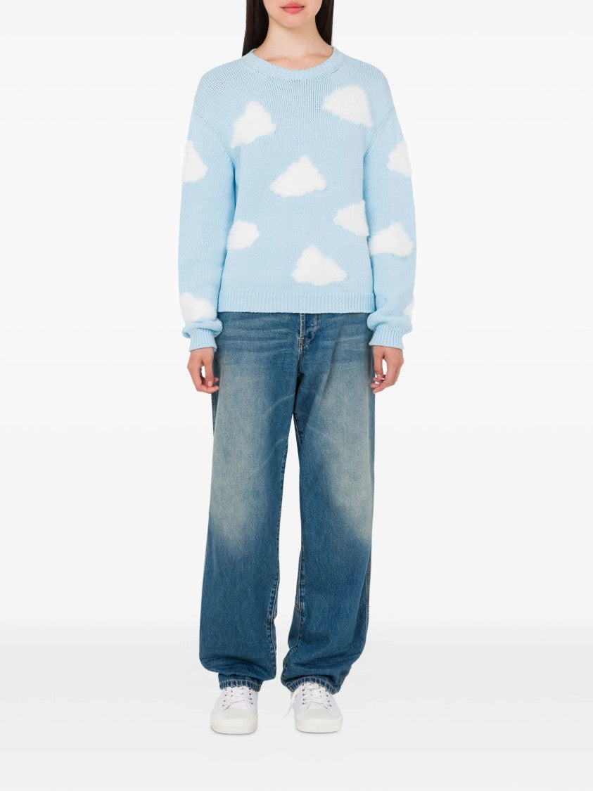 Moschino Light Blue Knitted Sweater With Cloud Patterns