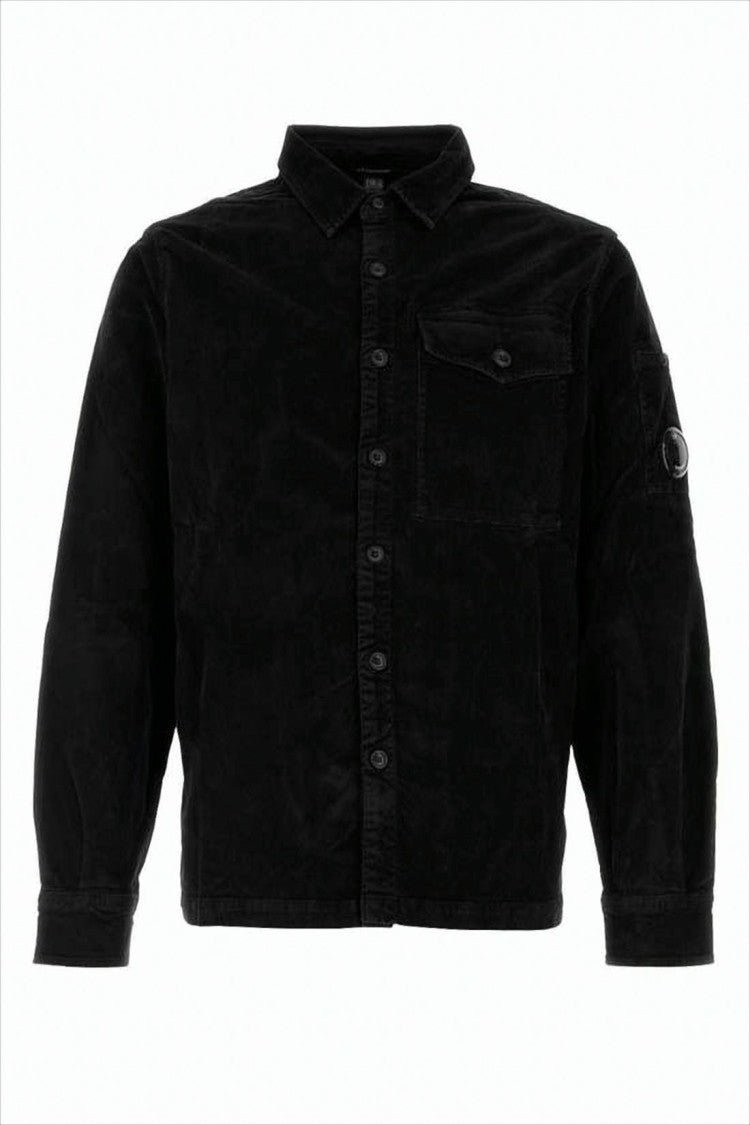 C.P. Company Button-Up Jacket With Tailored Relaxed Fit And Logo Patch
