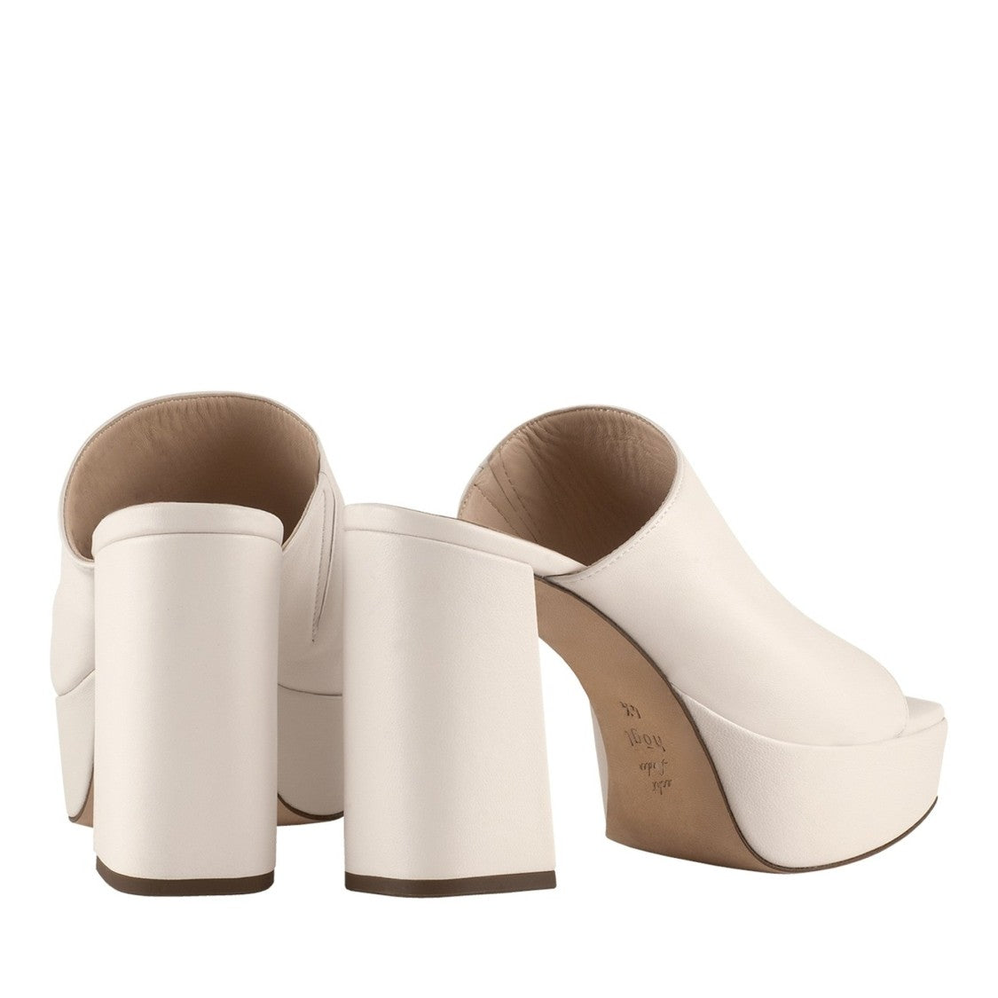 Högl White Carey High Block Heel Platform Leather Sandals