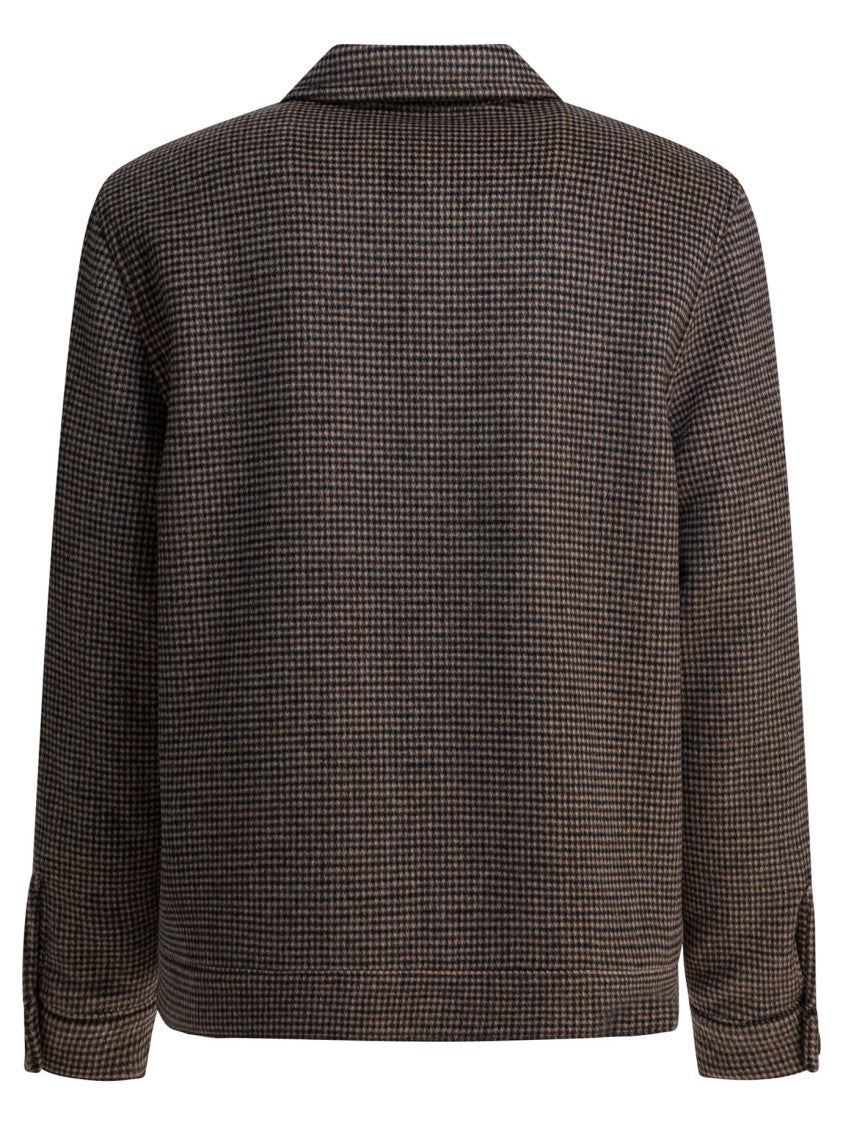 Vince Houndstooth Overshirt Jacket With Concealed Button