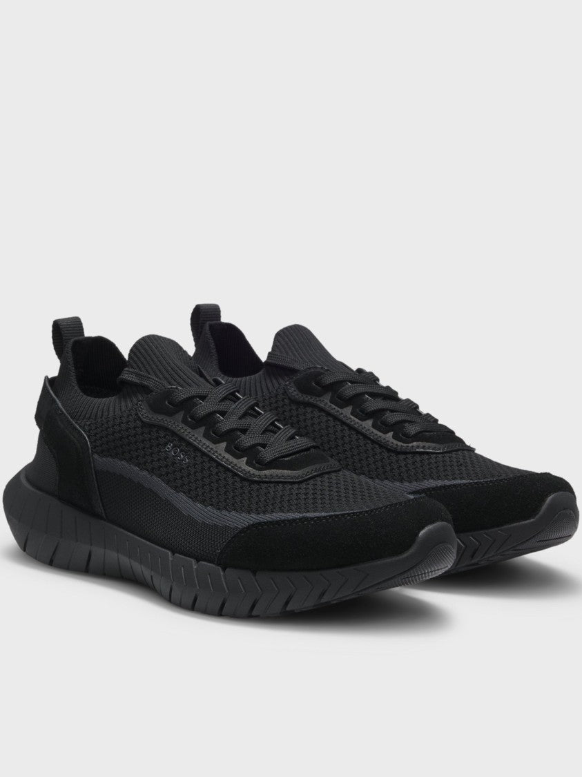 Hugo Boss Black Knitted Upper Streamlined Sneakers