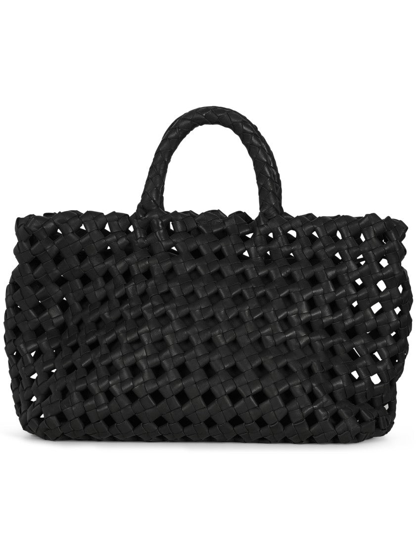 Visona` Black Nappa Int Woven Leather Handbag