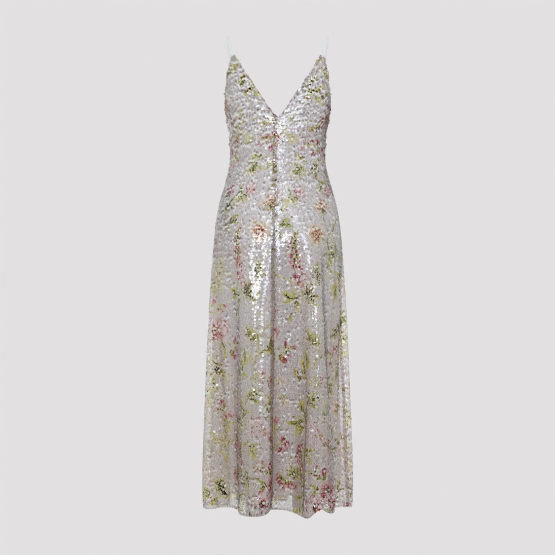 Alberta Ferretti Multicolor Floral Midi Dress With Sequin Overlay