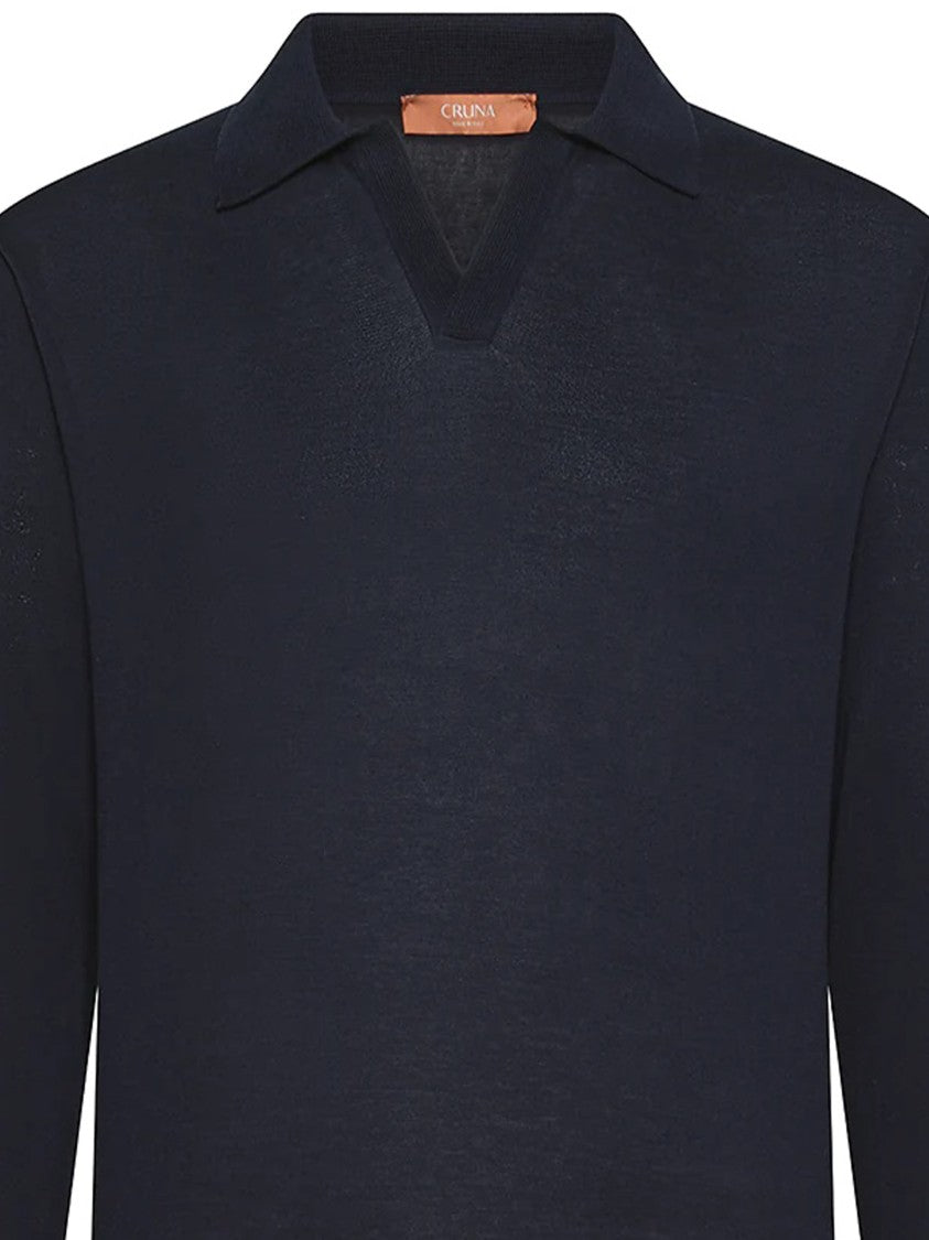 Cruna Long-Sleeve Deep V-Neck Ribbed Polo
