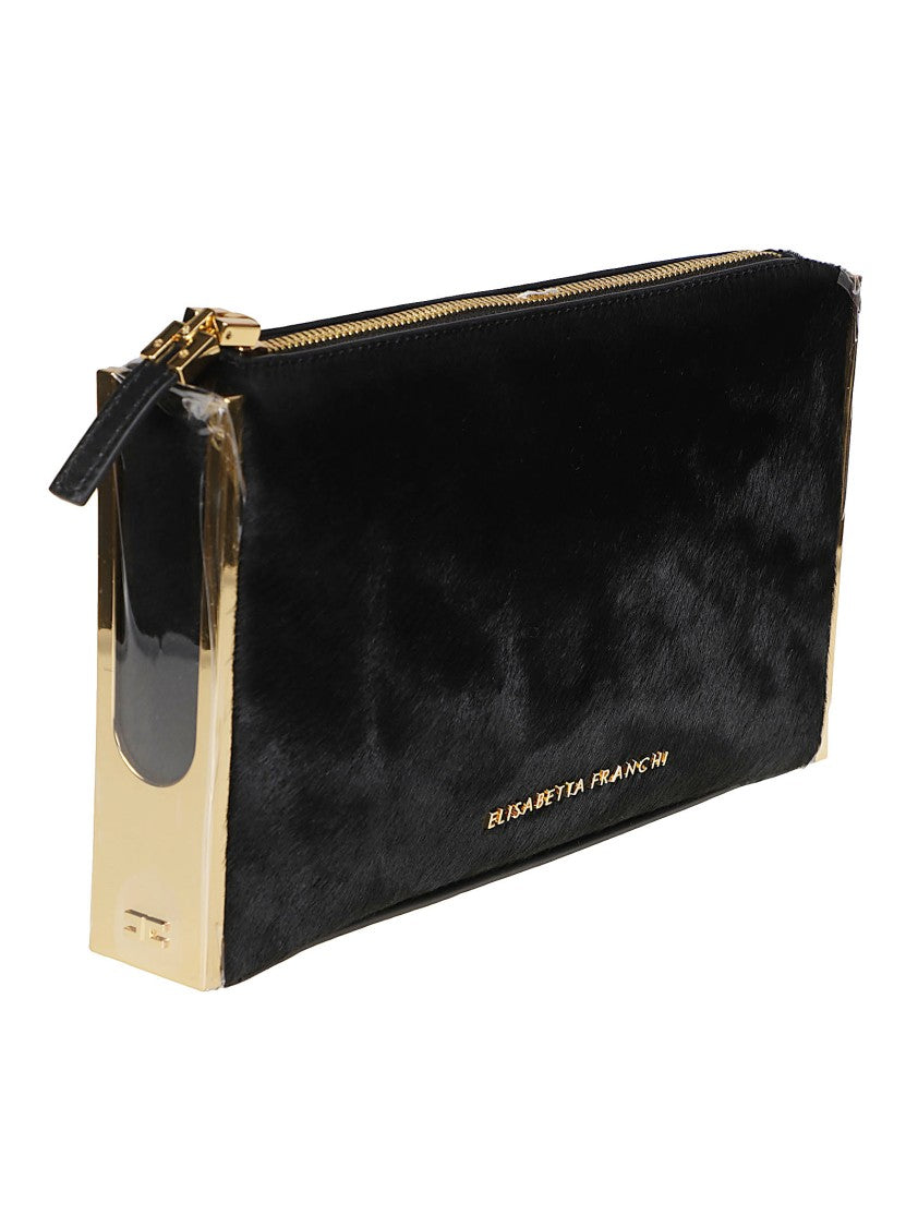Elisabetta Franchi Black Leather Clutch