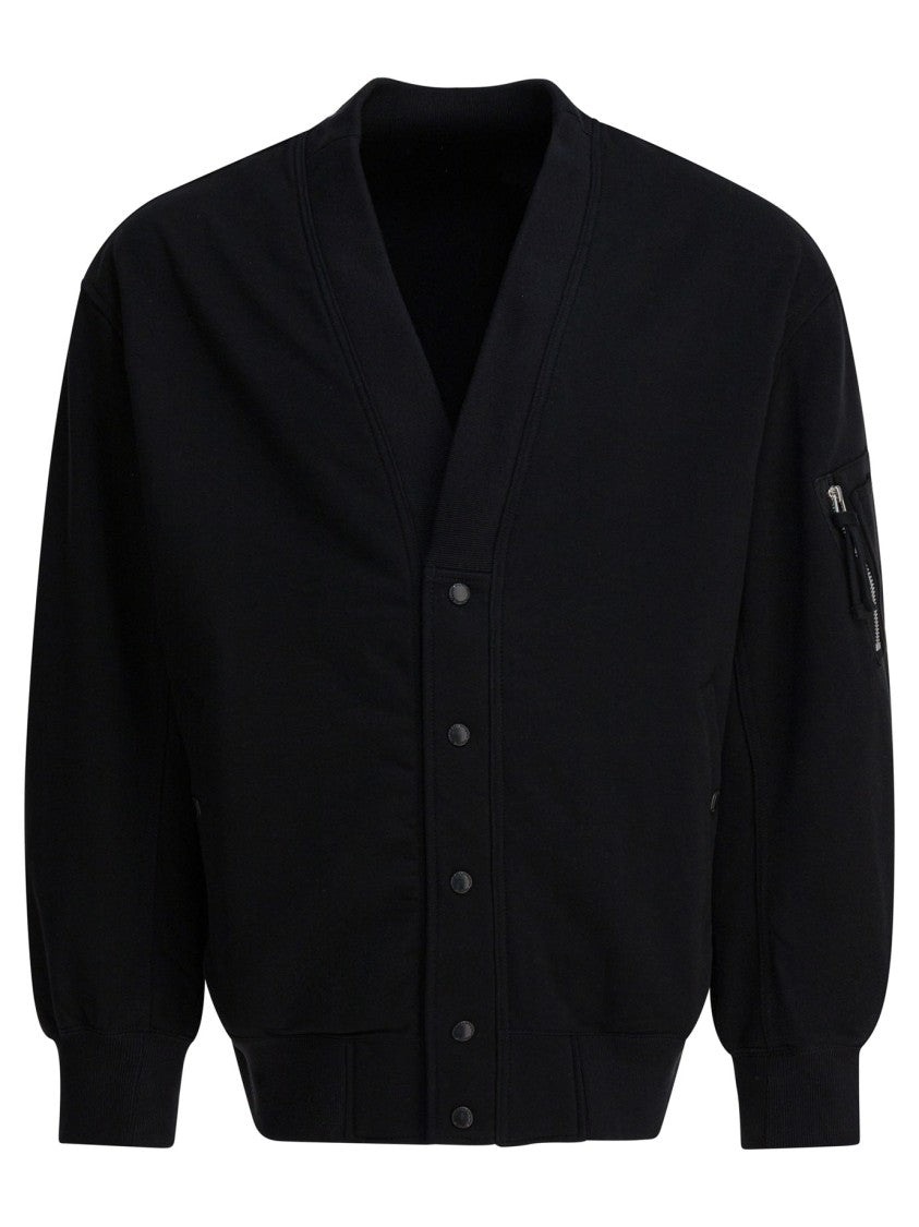 Comme Des Garçons Black Cotton Cardigan With Front Snap Closure And Technical Sleeve Pocket