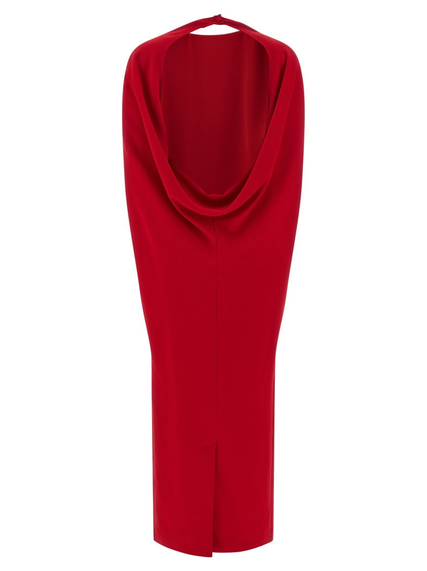 Alberta Ferretti Hooded Cape Maxi Dress In Stretch Cady Fabric