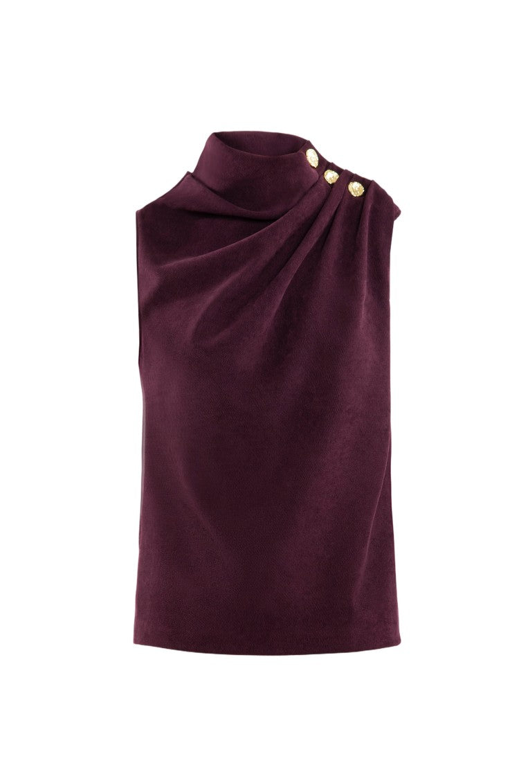 Saiid Kobeisy Pleated Top With Gold Buttoned Shoulder