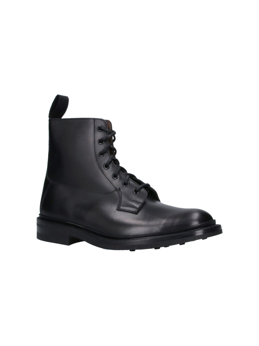 Tricker's Burford Black Round Toe Lace-Up Leather Boots
