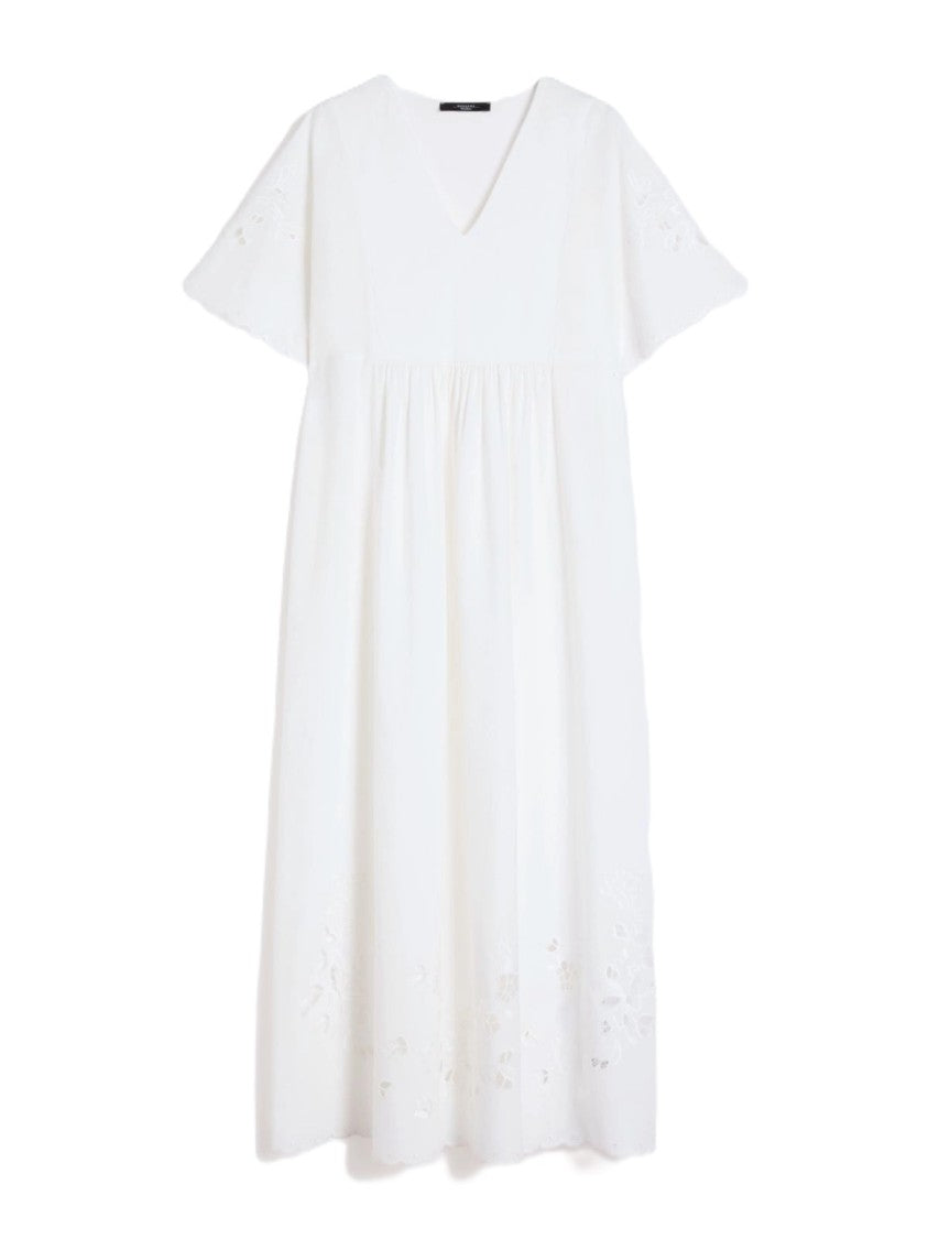 Max Mara V-Neck Midi Dress With Eyelet Embroidery