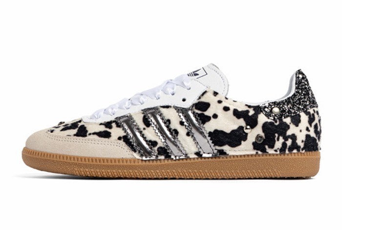 Adidas Custom Cow Print Sneakers With Textured Stripes