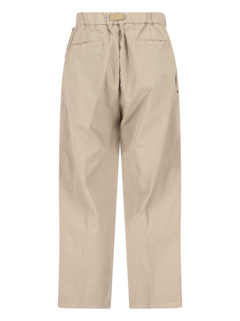 White Sand Straight-Leg Pants With Elastic Waistband And Adjustable Belt