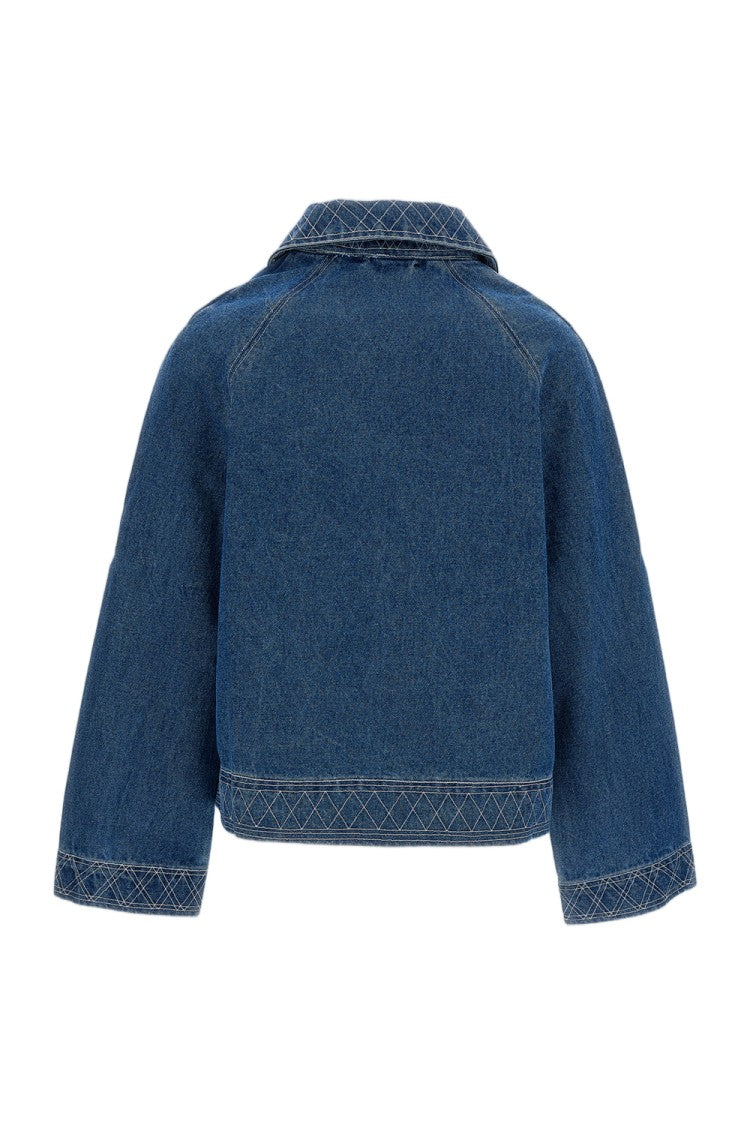 Bode New York Blue Embroidered Denim Jacket