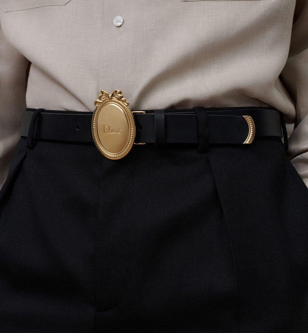 Christian Dior Plaque Black Oval Buckle Belt