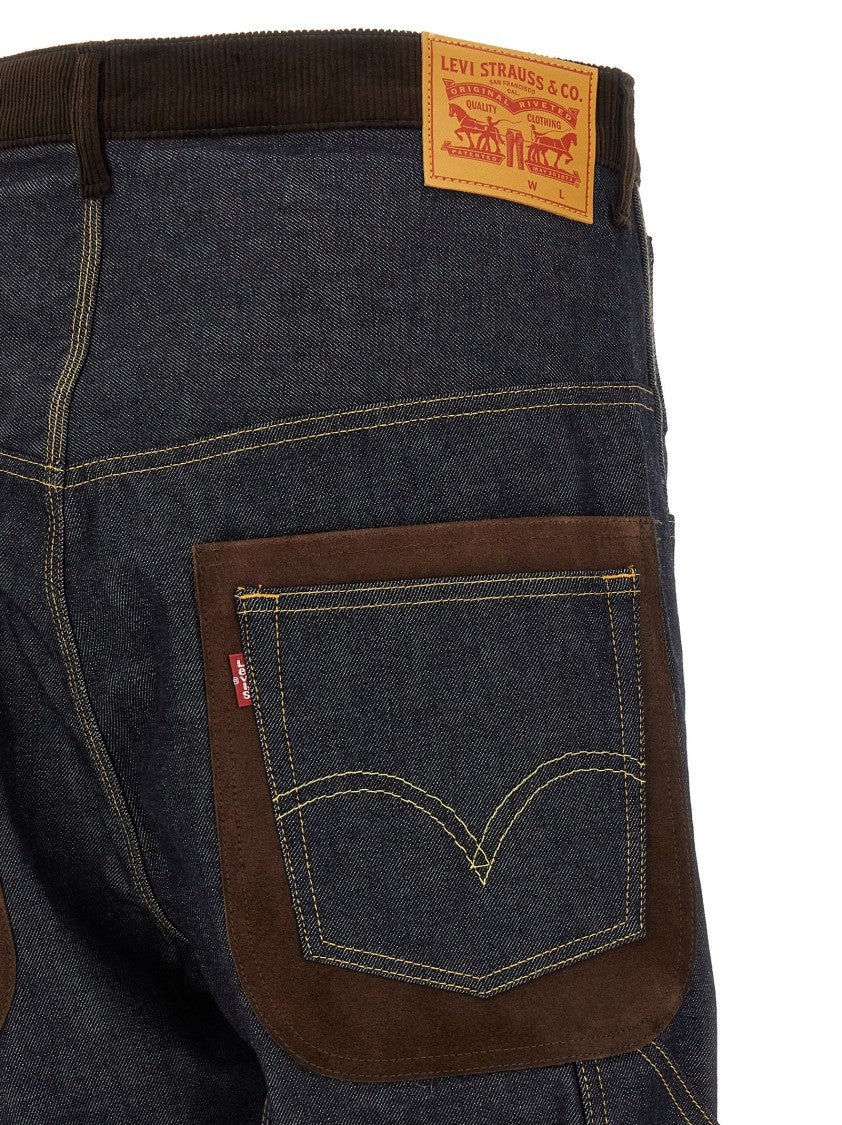 Junya Watanabe High Waist Denim Jeans With Contrast Stitching And Suede Inserts