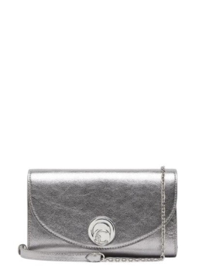 Coccinelle Smooth Leather Silver Clutch With Chain Strap
