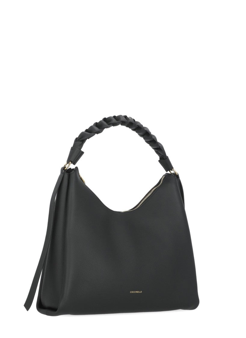 Coccinelle Double Compartment Handbag With Woven Handle And Metallic Logo
