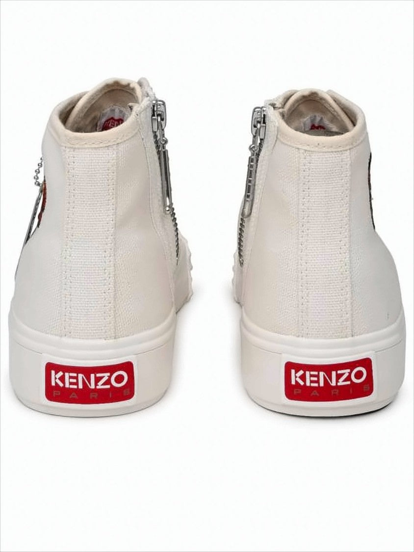 Kenzo High-Top Sneakers With Floral Embroidery And Textured Rubber Toe Cap