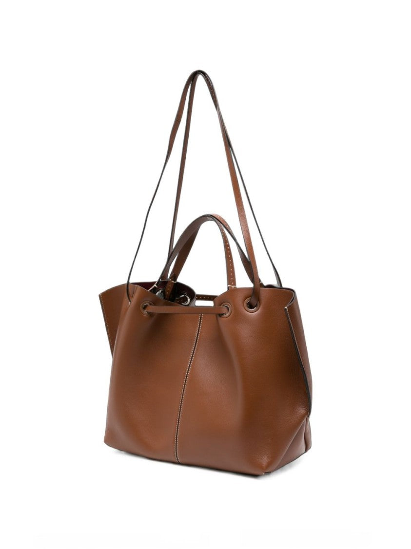 Max Mara Spacious Brown Tote Bag With Drawstring Closure